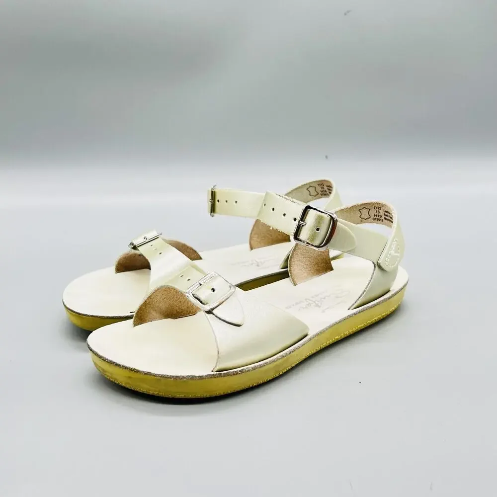 Sun San Sandals Girls 13 Gold Leather Surfer Buckle Strappy Summer Shoes Casual